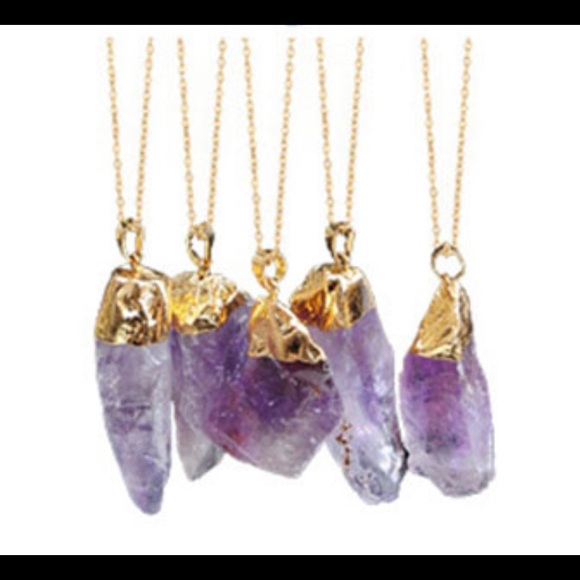 Amethyst Natural Stone Necklace Gold Energy Peace - Picture 7 of 8